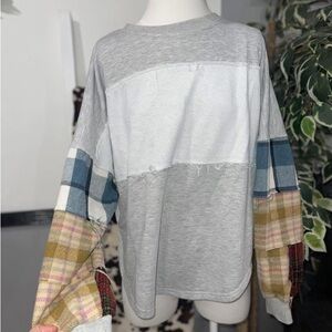 Colorblock Plaid Sleeve Sweater